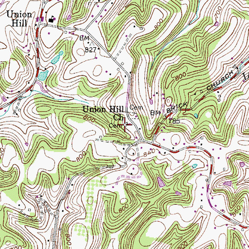 Topographic Map of Union Hill Cemetery, TN