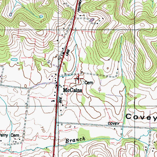 Topographic Map of McCains Cumberland Presbyterian Church, TN