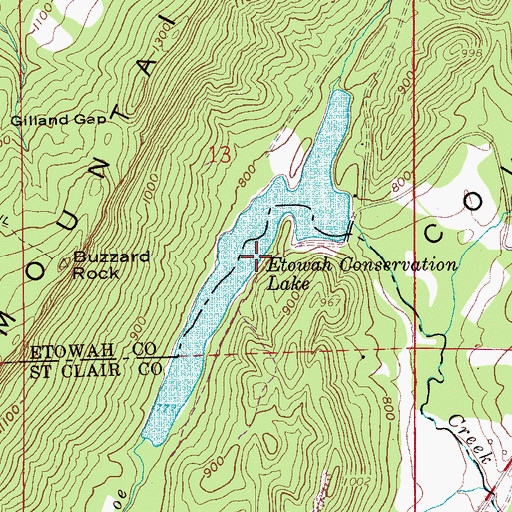 Topographic Map of Etowah Conservation Lake, AL