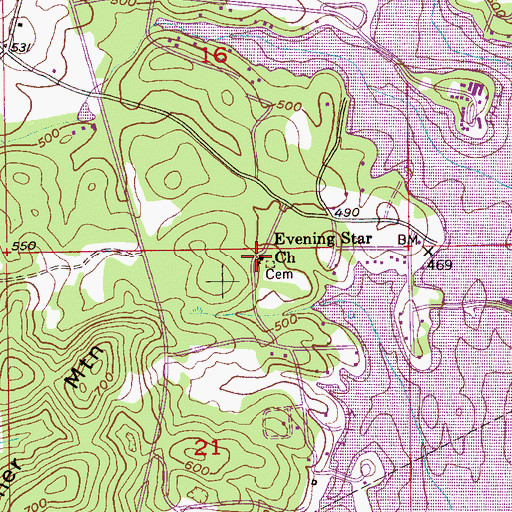 Topographic Map of Evening Star Church, AL
