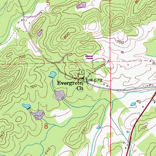 Topographic Map of Evergreen Church, AL