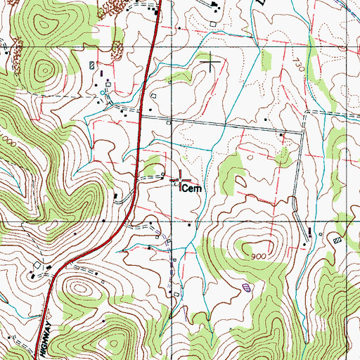 Topographic Map of Patterson Cemetery, TN