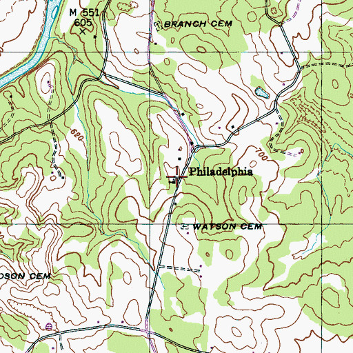 Topographic Map of Philadelphia Cemetery, TN