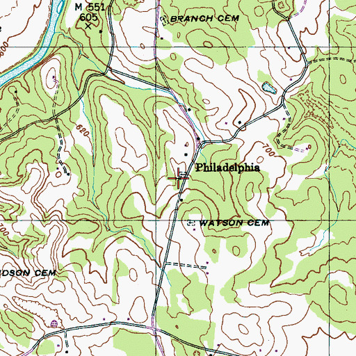 Topographic Map of Philadelphia Church, TN