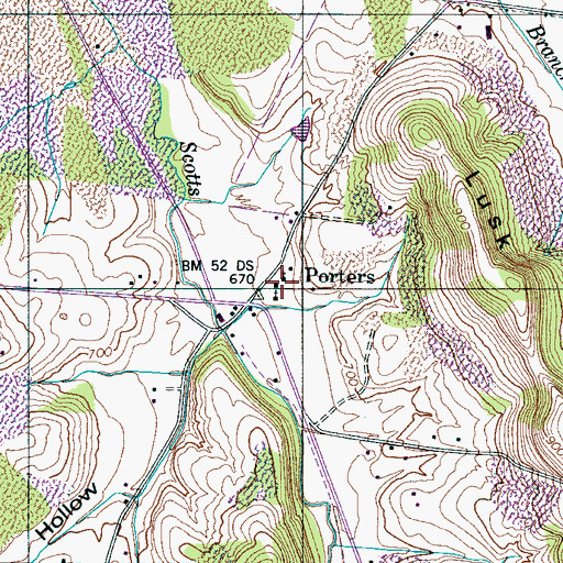 Topographic Map of Porters Chapel United Methodist Church, TN