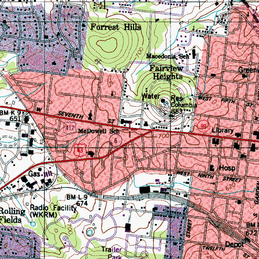 Topographic Map of Ravencroft Male Academy (historical), TN