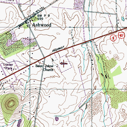 Topographic Map of Saint Johns Cemetery, TN