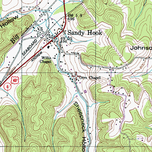 Topographic Map of Sheepneck Cemetery, TN