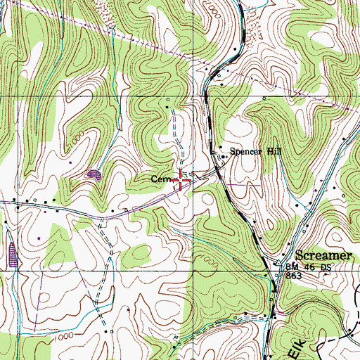 Topographic Map of Spencer Hill Cemetery, TN