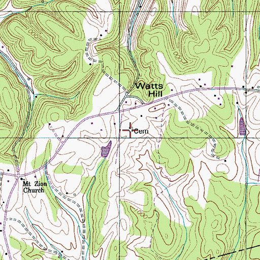 Topographic Map of Watts Hill Cemetery, TN