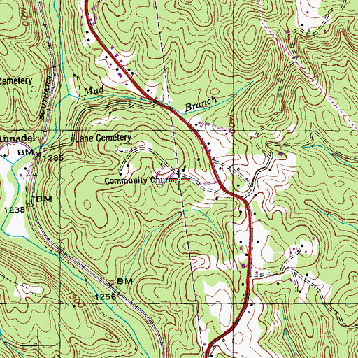 Topographic Map of Anadell Cemetery, TN