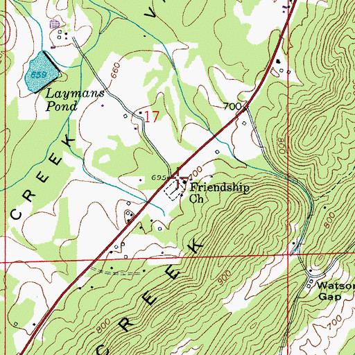 Topographic Map of Friendship Church, AL