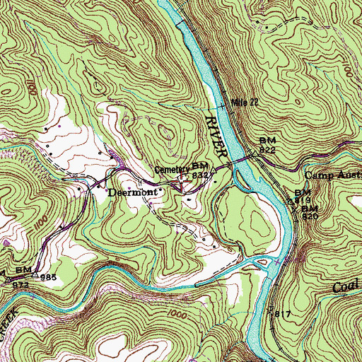 Topographic Map of Camp Austin Cemetery, TN