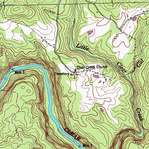 Topographic Map of Clear Creek Cemetery, TN