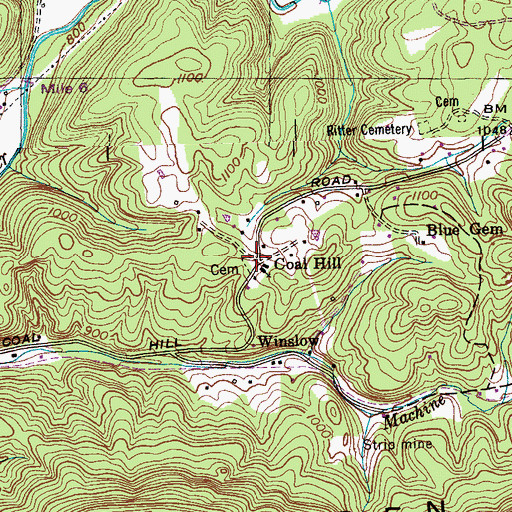 Topographic Map of Coal Hill Cemetery, TN