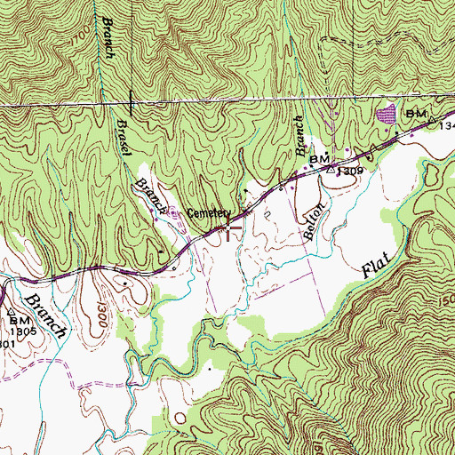 Topographic Map of Flat Fork Cemetery, TN