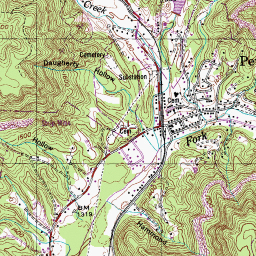 Topographic Map of Petros Cemetery, TN