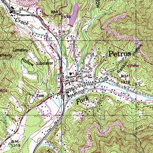 Topographic Map of Petros Cemetery, TN