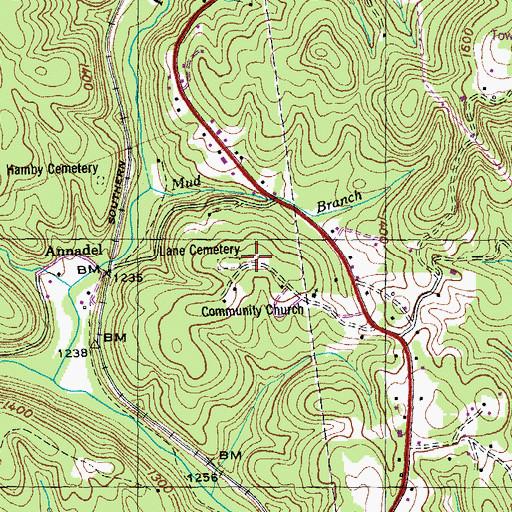 Topographic Map of Pilot Mountain Cemetery, TN