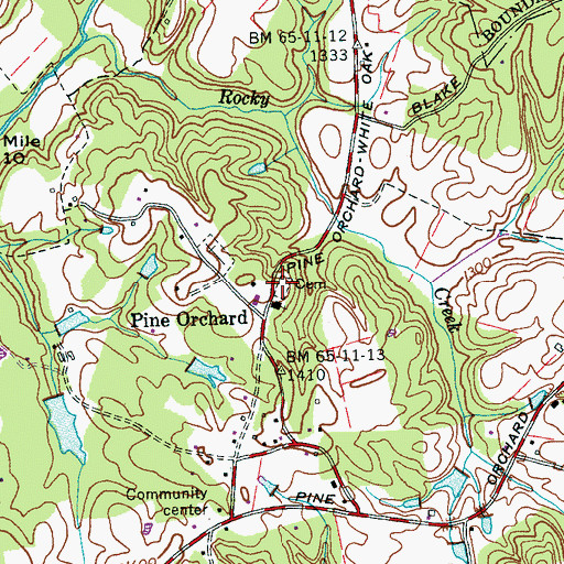 Topographic Map of Pine Orchard Cemetery, TN