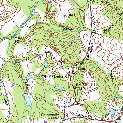 Topographic Map of Pine Orchard Cemetery, TN