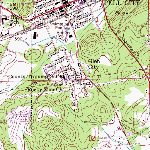 Topographic Map of Glen City, AL