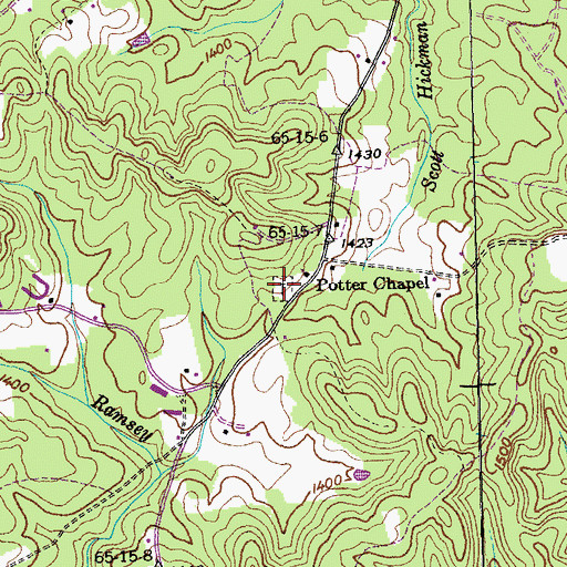 Topographic Map of Potters Chapel Cemetery, TN