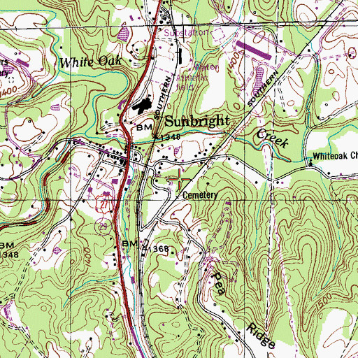 Topographic Map of Sunbright Cemetery, TN