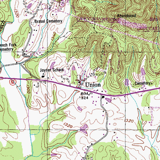 Topographic Map of Union Cemetery, TN