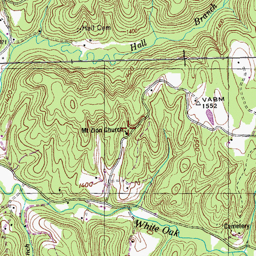 Topographic Map of White Oak Cemetery, TN