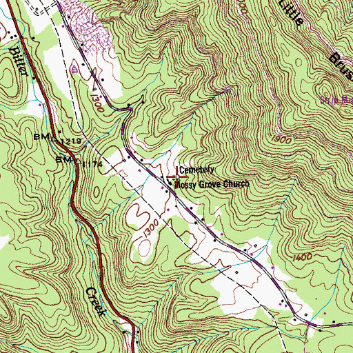Topographic Map of Mossy Grove Cemetery, TN