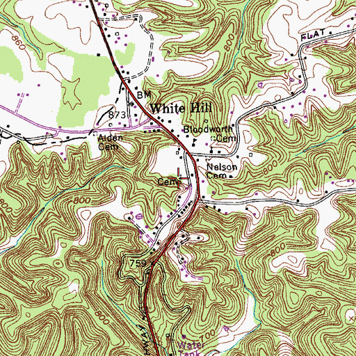 Topographic Map of White Hill Cemetery Church, TN