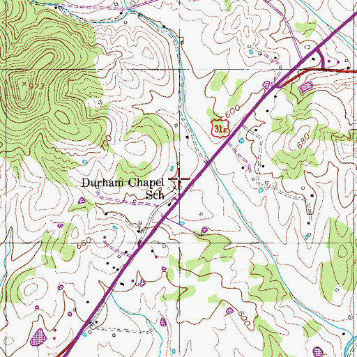 Topographic Map of Durham Chapel, TN