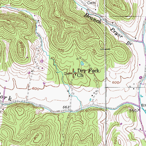 Topographic Map of Dry Fork Cemetery, TN