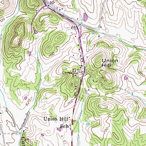 Topographic Map of Union Hill Cemetery, TN