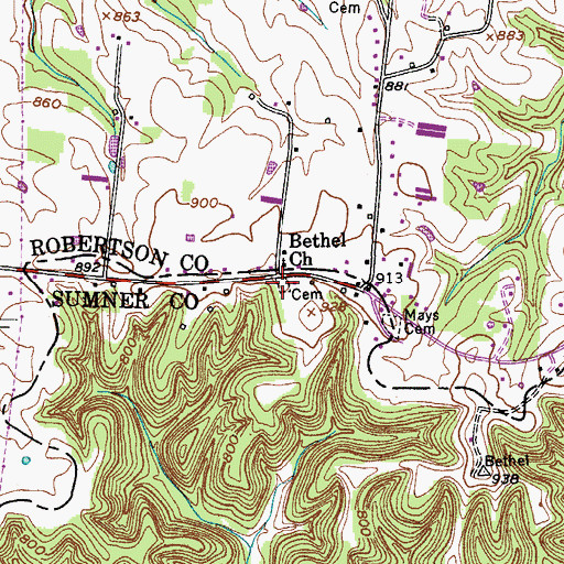 Topographic Map of Bethel Baptist Church Cemetery, TN
