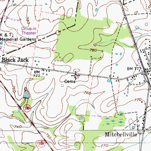 Topographic Map of Mitchellville Cemetery, TN