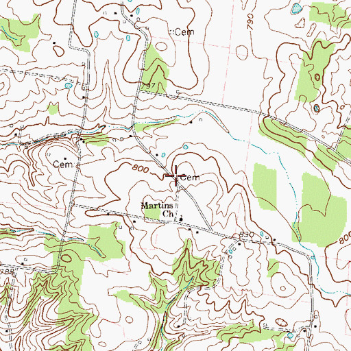 Topographic Map of Martins Chapel Cemetery, TN