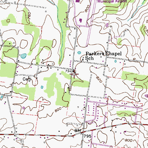 Topographic Map of Parkers Chapel Cemetery, TN