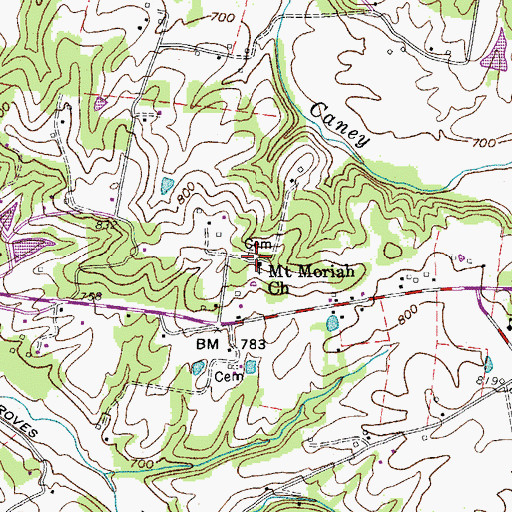 Topographic Map of Mount Moriah Cemetery, TN