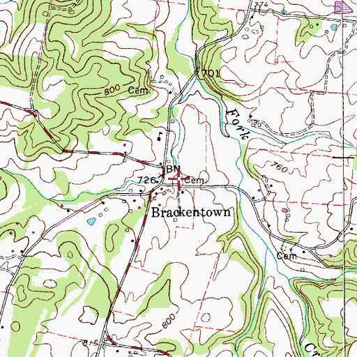 Topographic Map of Brackentown Cemetery, TN