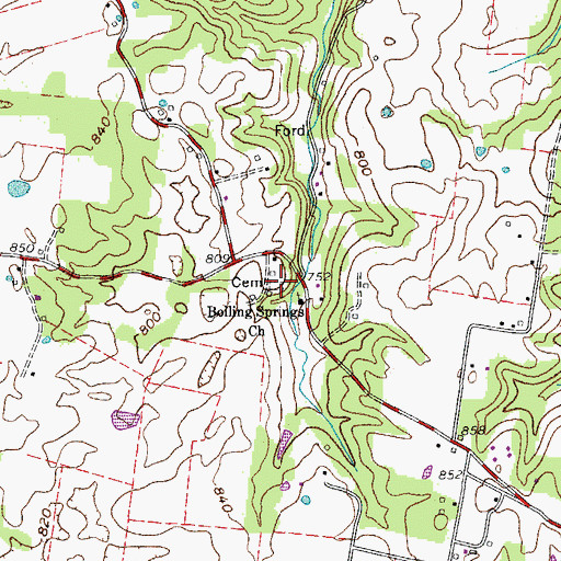 Topographic Map of Boiling Springs Cemetery, TN