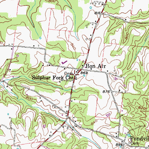 Topographic Map of Sulphur Fork Cemetery, TN