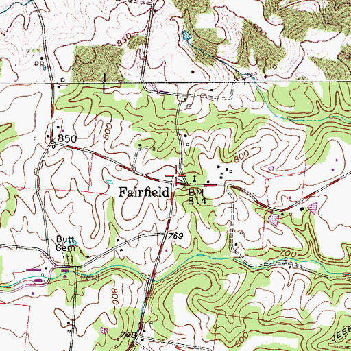 Topographic Map of Fairfield Cemetery, TN