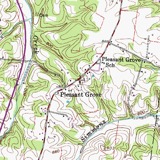 Topographic Map of Pleasant Grove Cemetery, TN