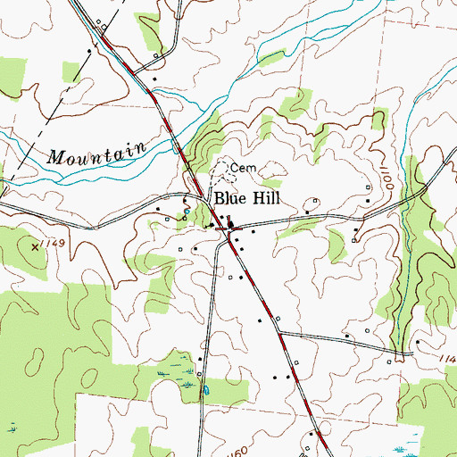 Topographic Map of Blues Hill Church of Christ, TN