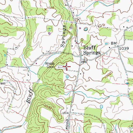 Topographic Map of Bluff Springs Church of Christ, TN