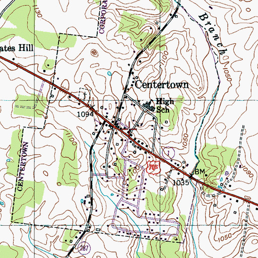 Topographic Map of Centertown United Methodist Church, TN