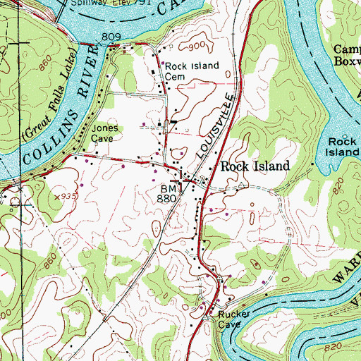 Topographic Map of Rock Island Church of Christ, TN