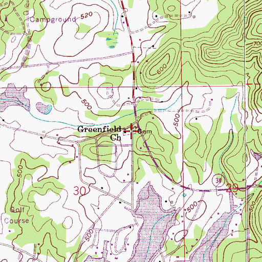 Topographic Map of Greenfield Methodist Church, AL